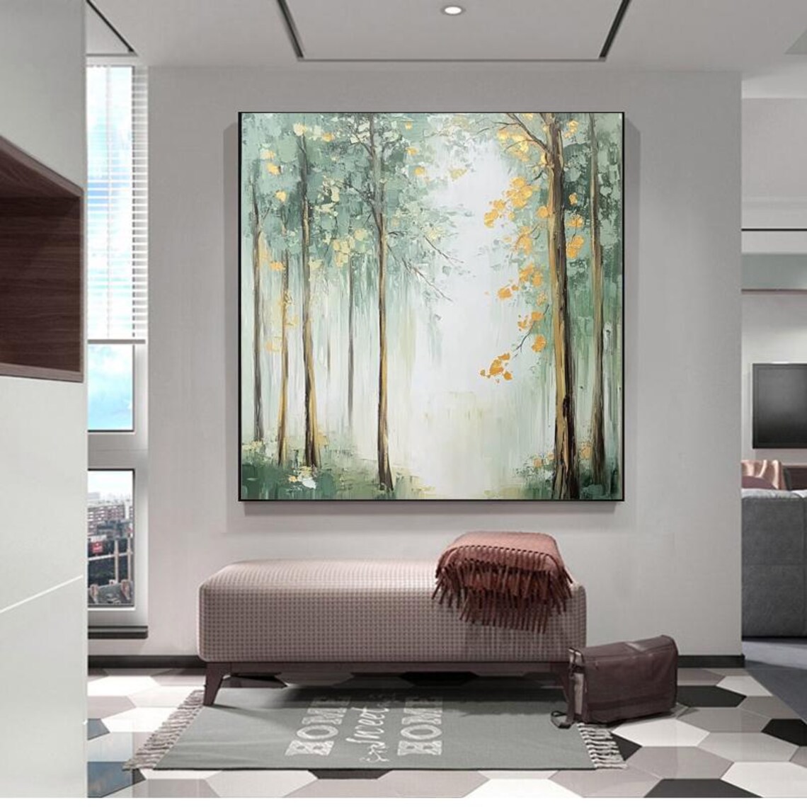 Misty Forest Landscape Golden Accents Serene Woodland Poster - Image 6