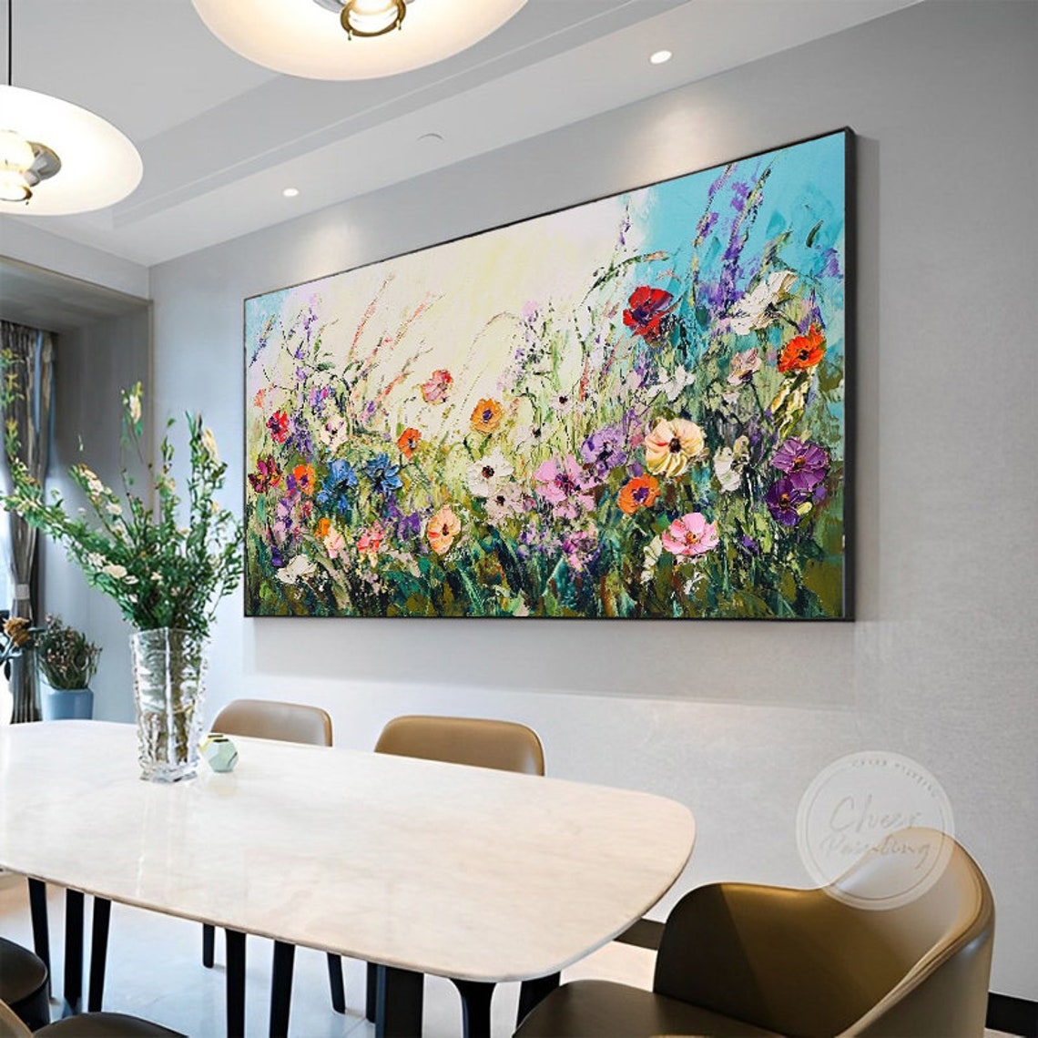 Wildflower Meadow Colorful Bloom Thick Impasto Panoramic Art Poster - Image 5