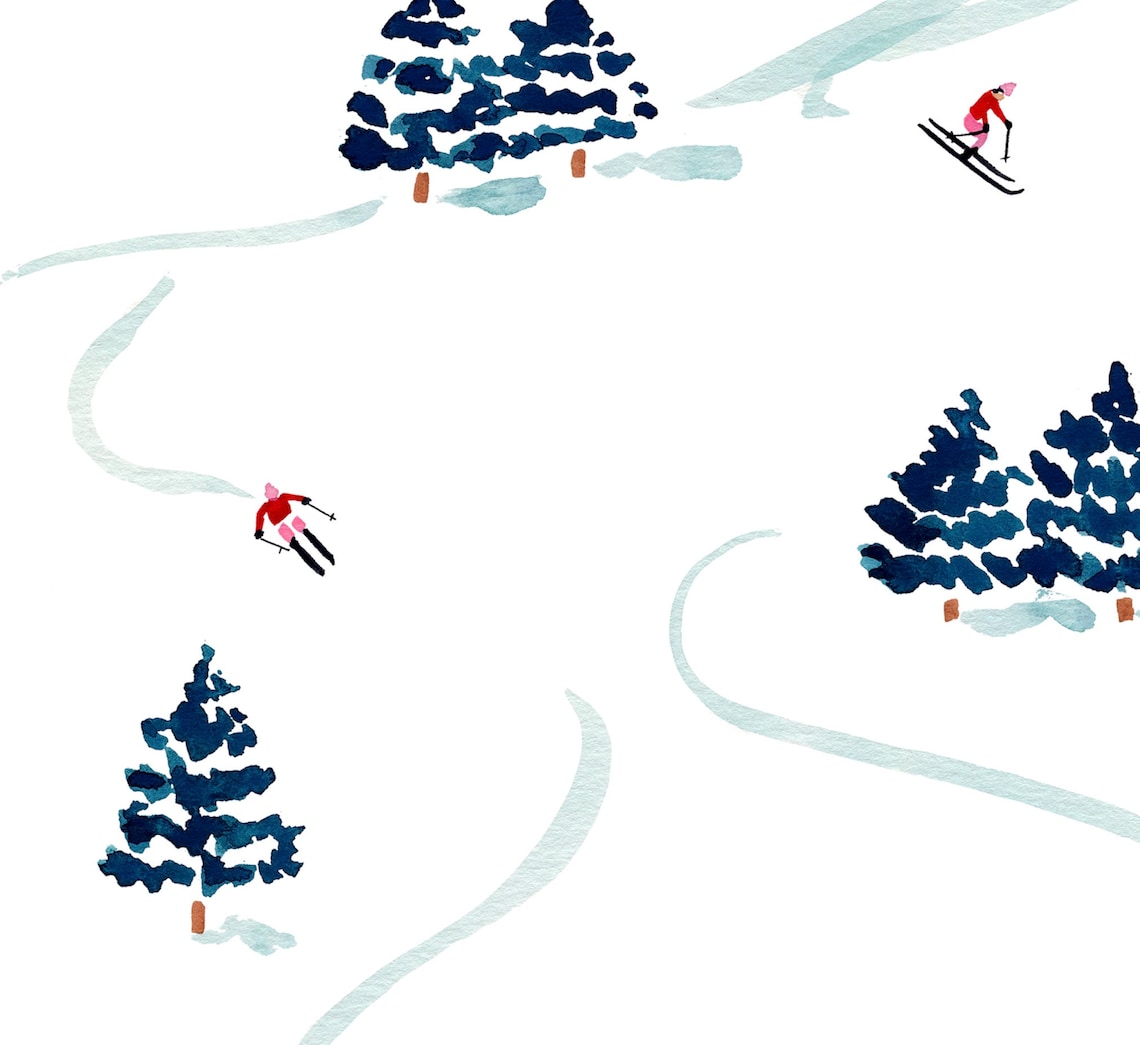 Little Skiers Winter Watercolor Art Print - Image 2