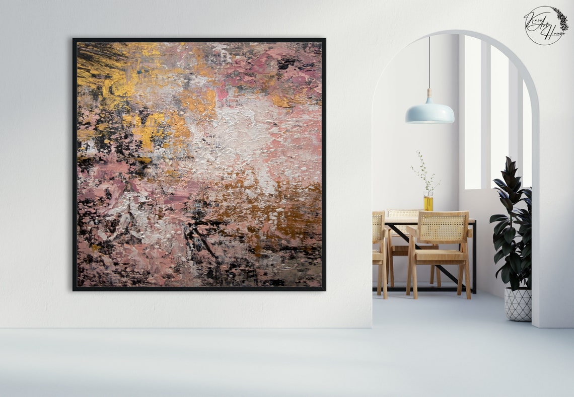 Pink Gold Brown Warm Textured Abstract Horizontal Wall Poster - Image 3