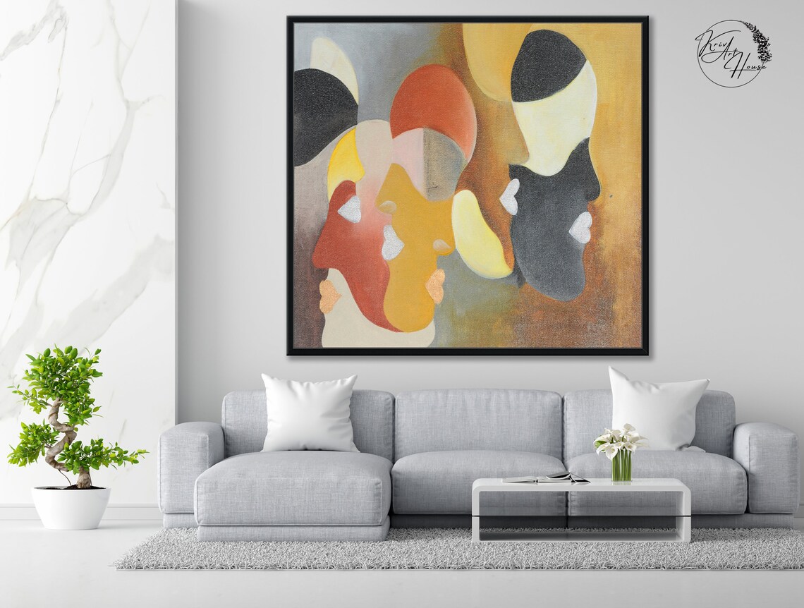Abstract Face Oil Painting, Contemporary Gold Art Print - Image 3
