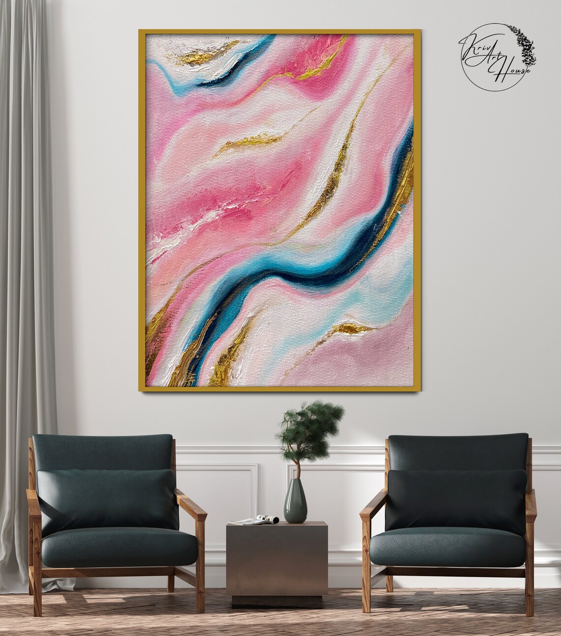 Original Brush Strokes Pink And Blue Art Print - Image 3
