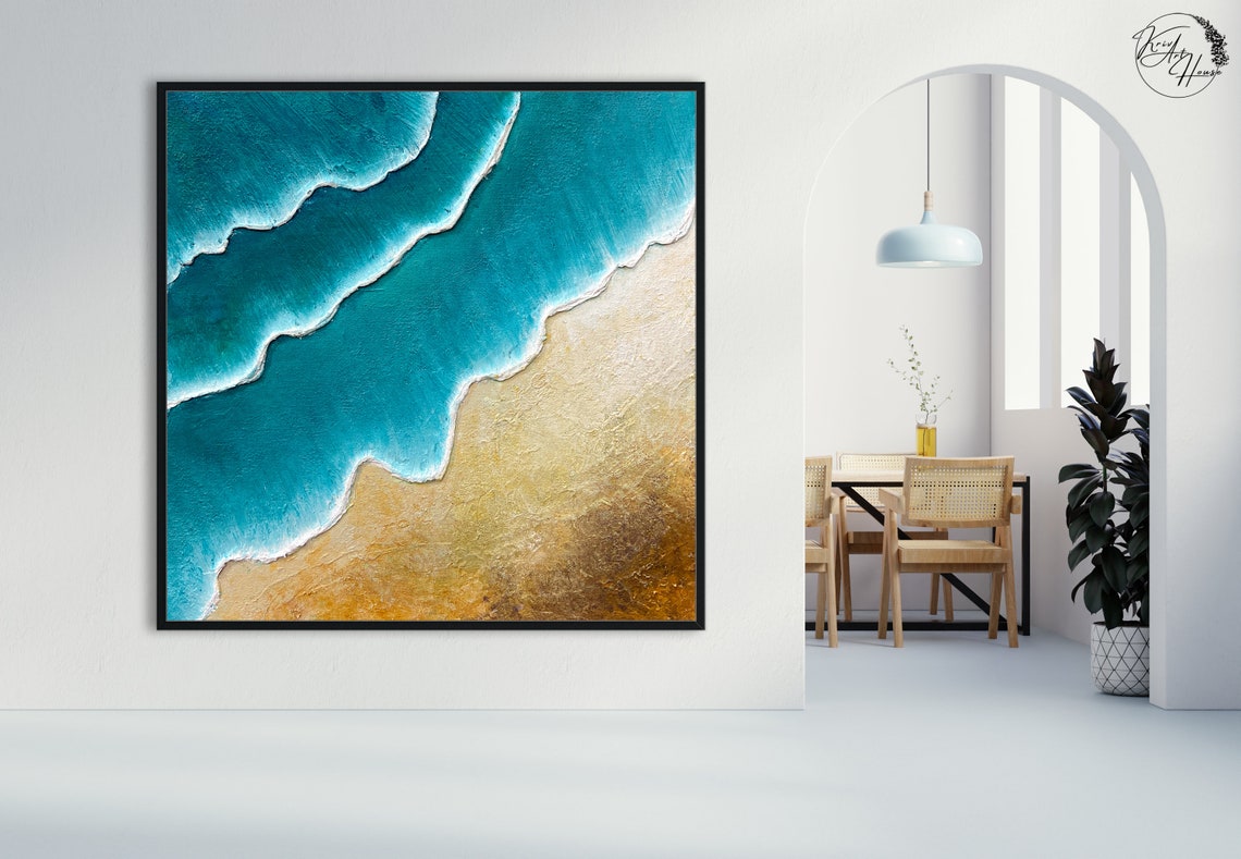 Turquoise Waves Golden Sand Aerial Beach Abstract Wall Poster - Image 3