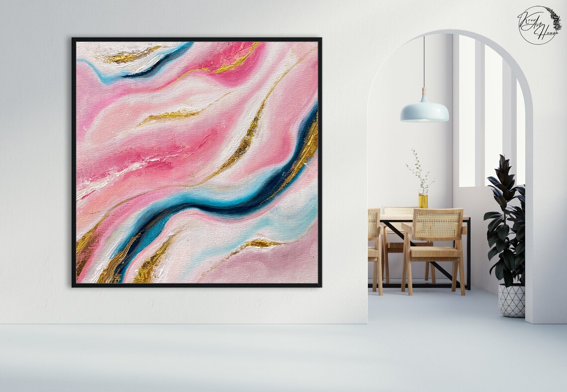 Original Brush Strokes Pink And Blue Art Print - Image 2