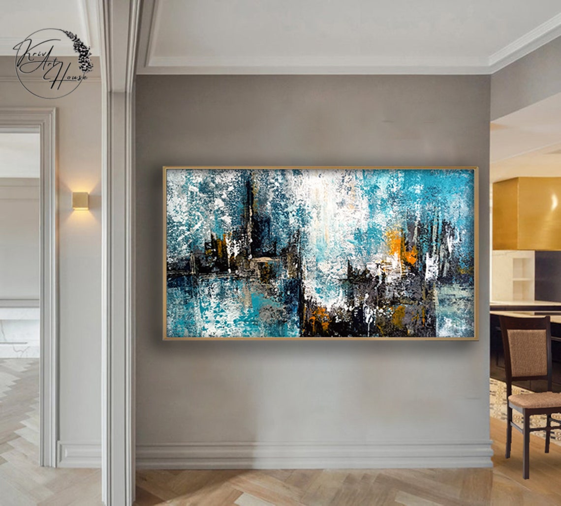 Teal Black White Orange Modern Textured Abstract Vertical Poster - Image 4