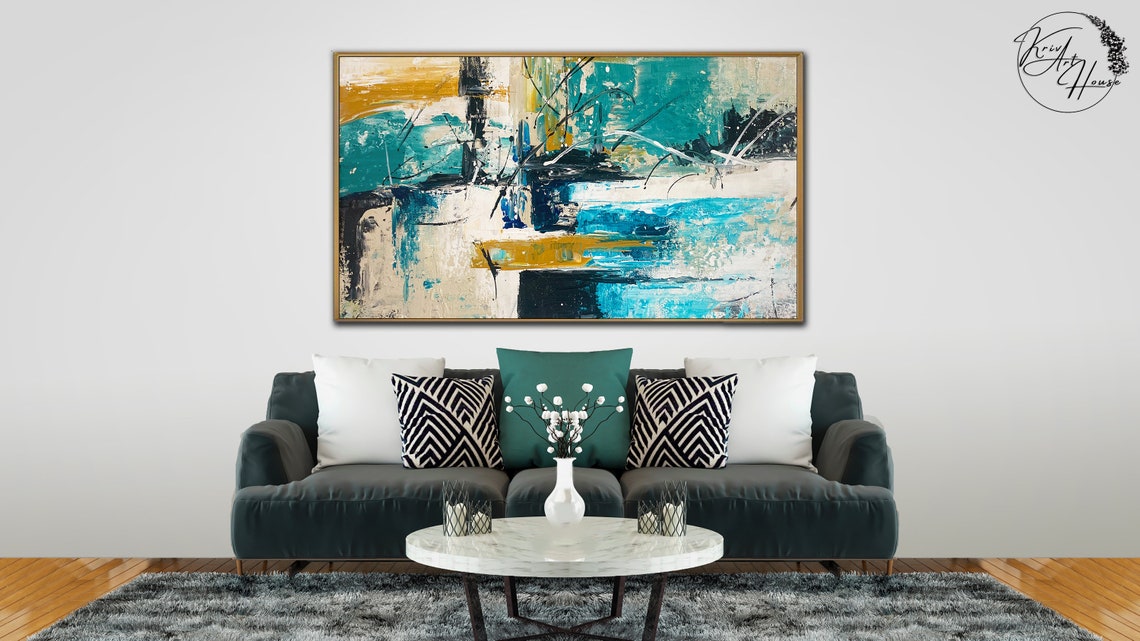 Teal White Gold Urban Textured Abstract City Block Wall Poster - Image 3
