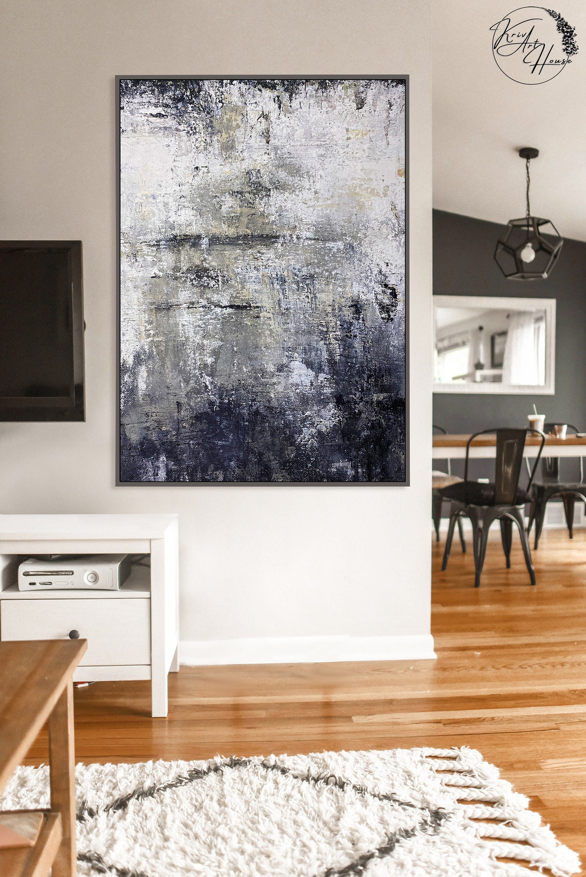 Gray White Black Monochrome Textured Abstract Horizontal Poster - Image 3