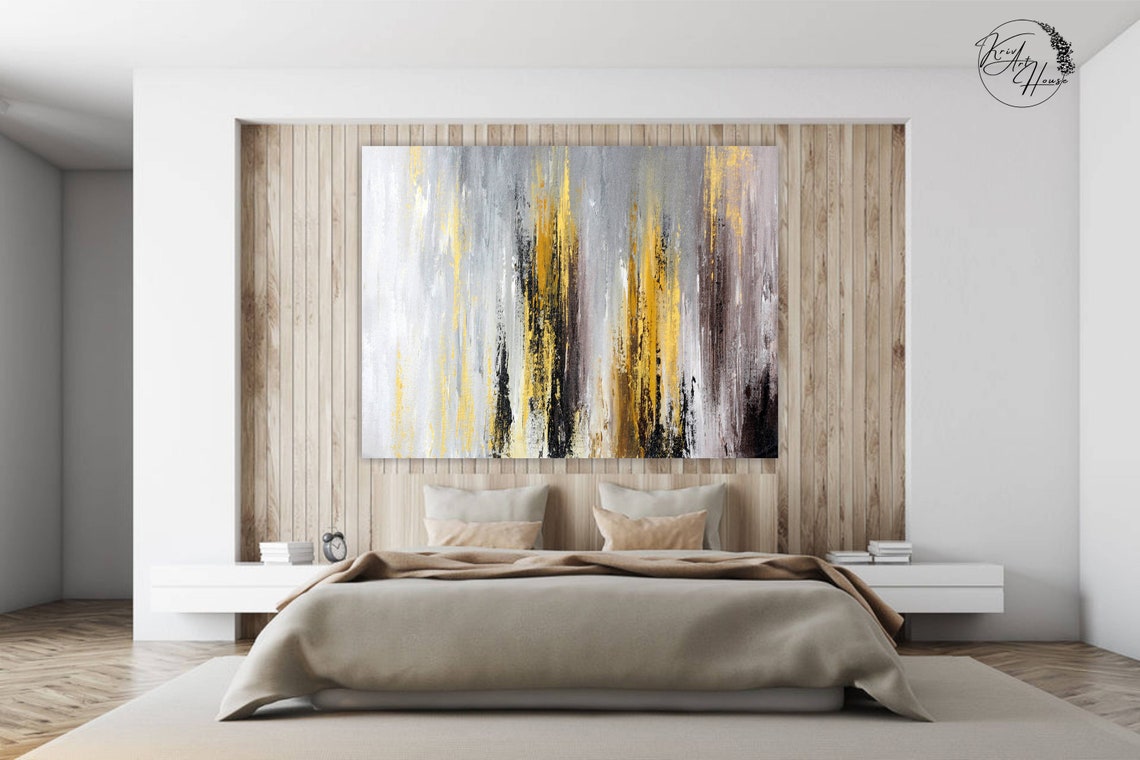 White Gray Gold Vertical Drip Abstract Painting Elegant Wall Poster - Image 2