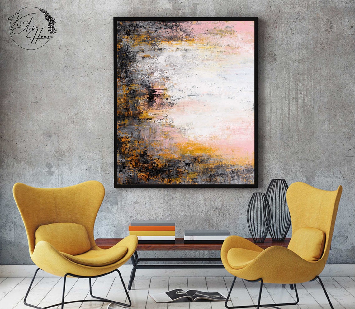 Soft Blush Pink Grey Gold Distressed Neutral Abstract Wall Art - Image 4