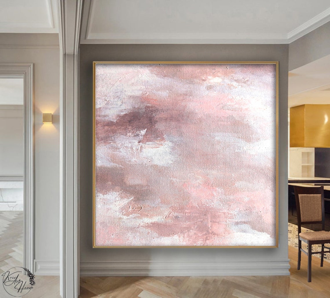 Blush Pink Cloud Soft Textured Abstract Painting Calm Wall Poster - Image 2