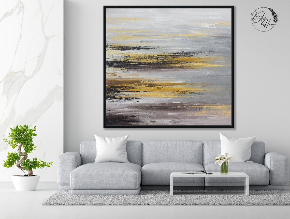 White Gray Gold Vertical Drip Abstract Painting Elegant Wall Poster - Image 3