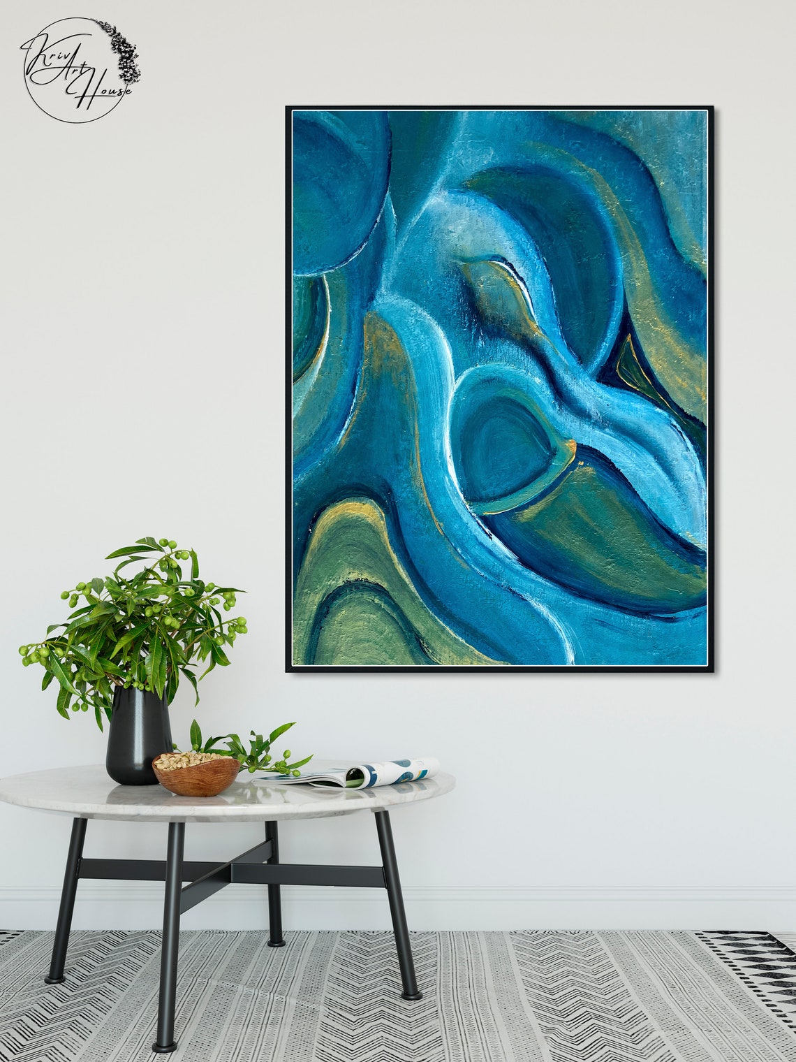 Blue Green Swirling Fluid Abstract Organic Modern Wall Poster - Image 2