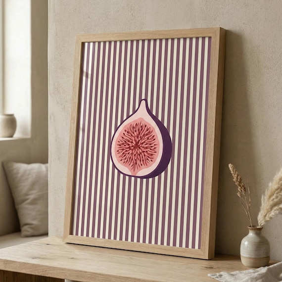 Minimalist Fig Purple Stripe Kitchen Fruit Illustration Poster