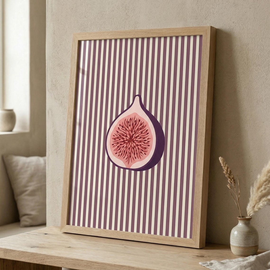 Minimalist Fig Print Purple Stripe Kitchen Wall Art