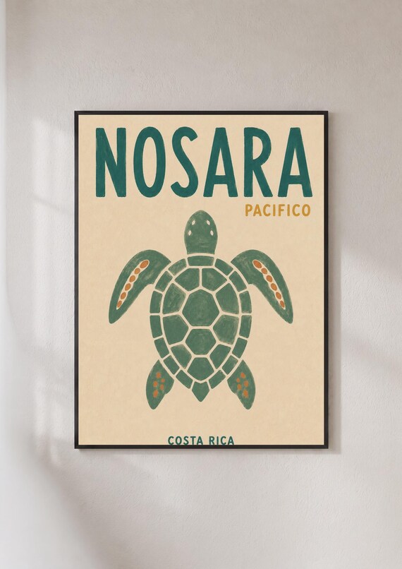 Nosara Costa Rica Retro Travel Poster Pacifico Sea Turtle Beach Art