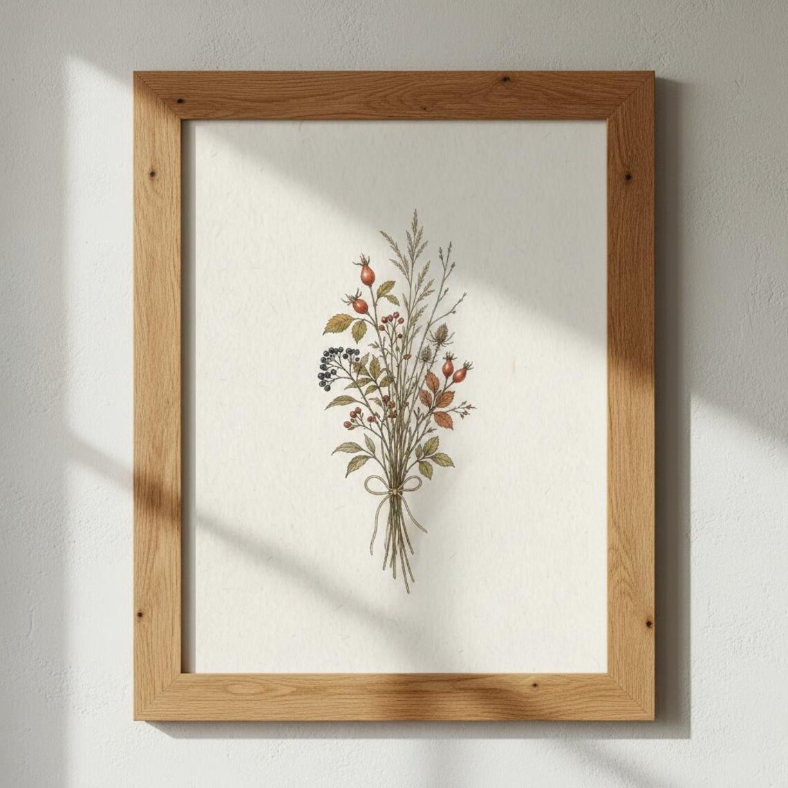 Autumn Hedgerow Botanical Bouquet, Vintage Harvest Illustration