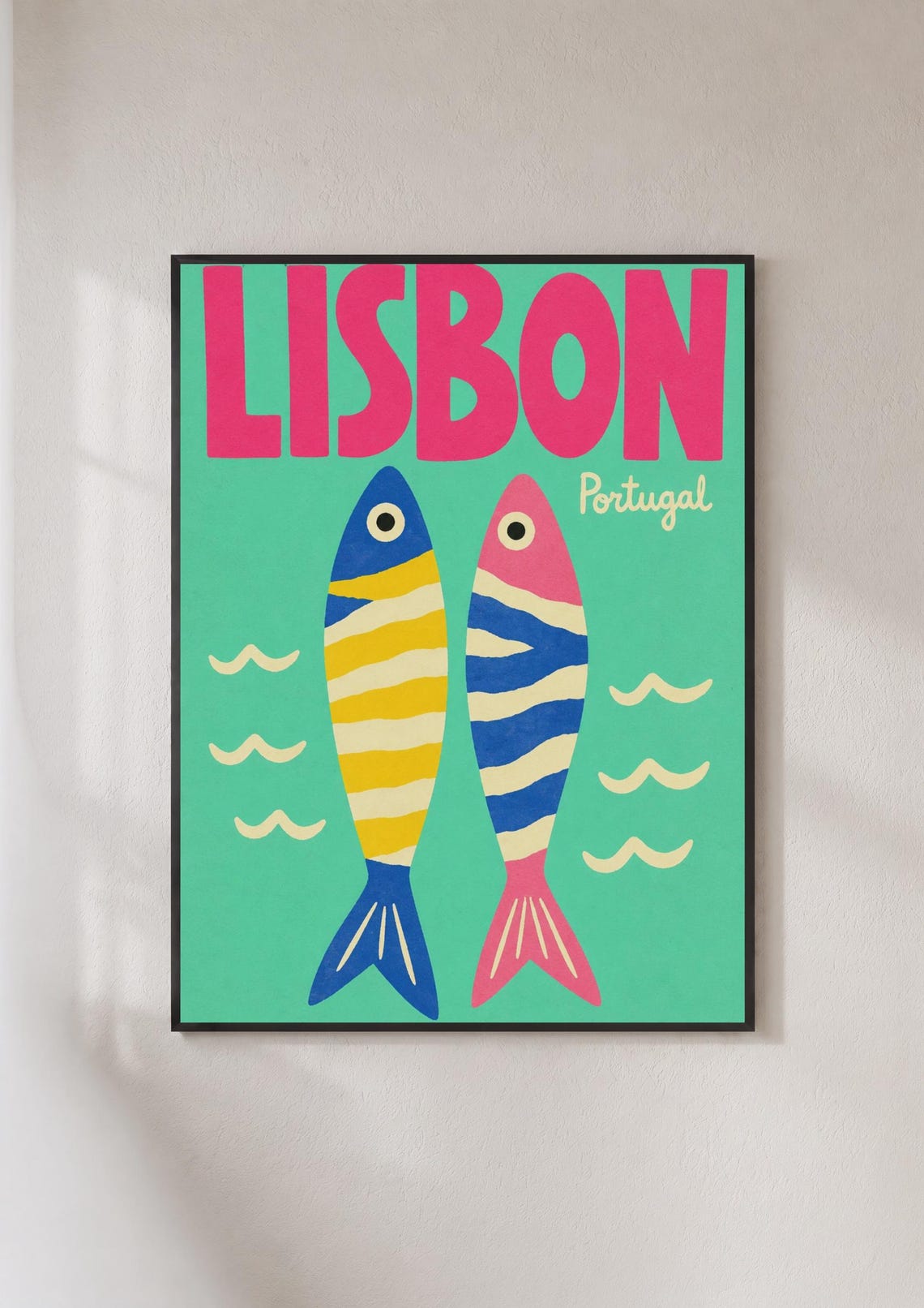Lisbon Portugal Sardine Fish Illustration Retro Travel Poster