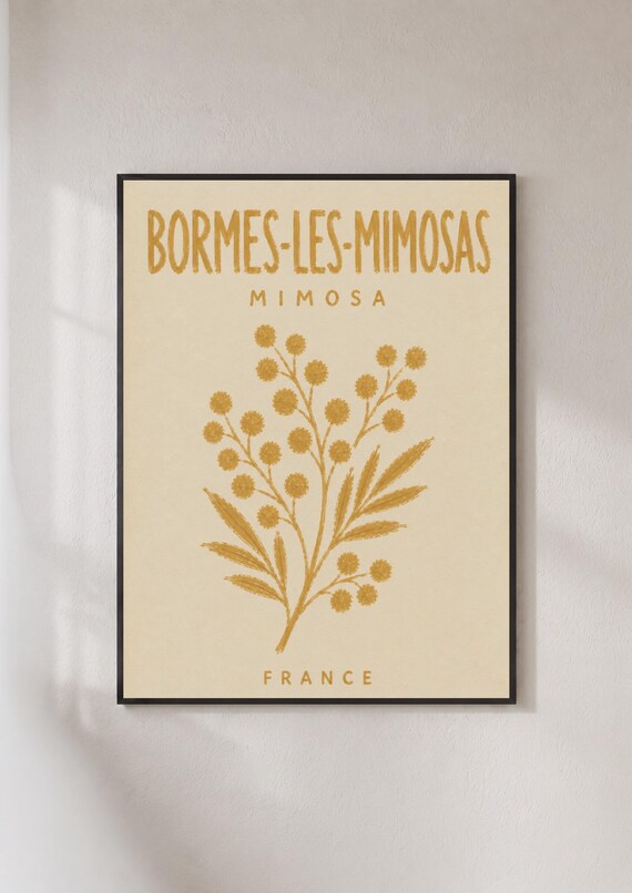 Bormes Les Mimosas France Travel Poster Vintage Mimosa Floral Art