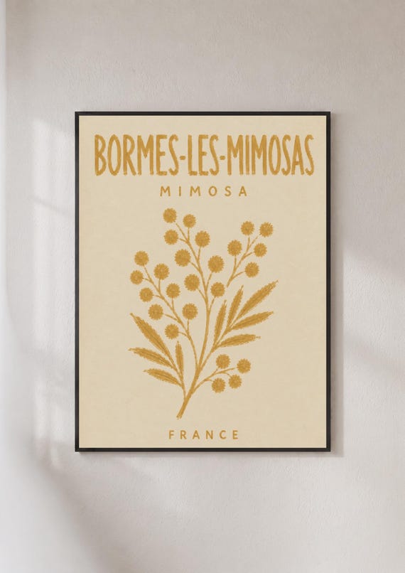 Bormeslesmimosas France Poster Mimosa Flower Wall Art French Riviera Print