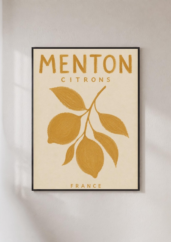 Menton Citrons France Hanging Lemons Botanical Retro Travel Poster
