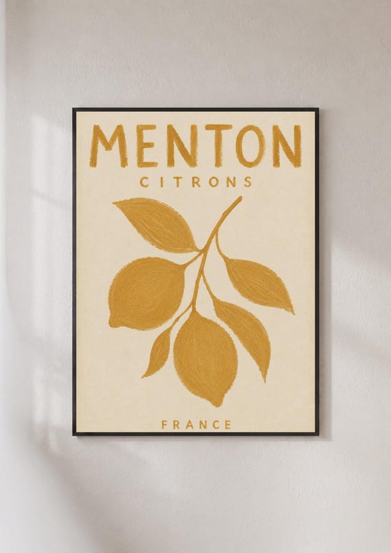 Menton Citrons France Lemon Print French Riviera Poster Ochre Kitchen Wall Art