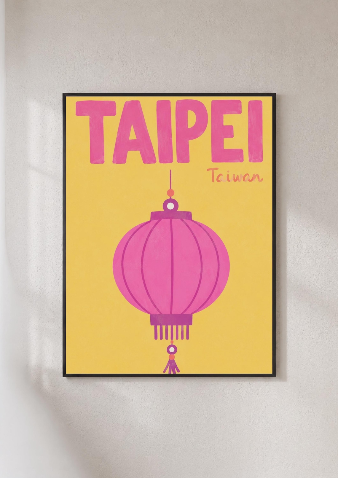 Taipei Taiwan Retro Travel Poster Pink Paper Lantern Wall Decor