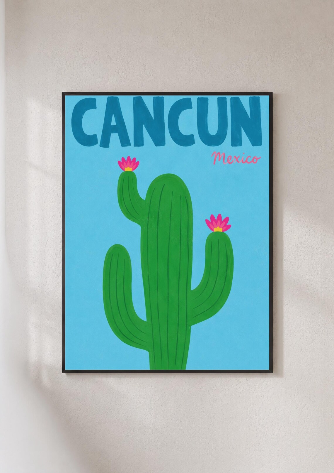 Cancun Mexico Travel Poster, Retro Botanical Art Print