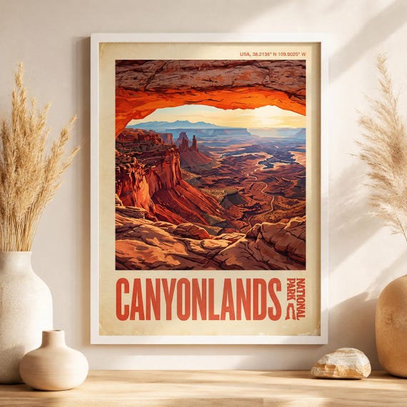 Canyonlands Utah National Park Print Mesa Arch Vintage Southwest Landscape Travel Poster