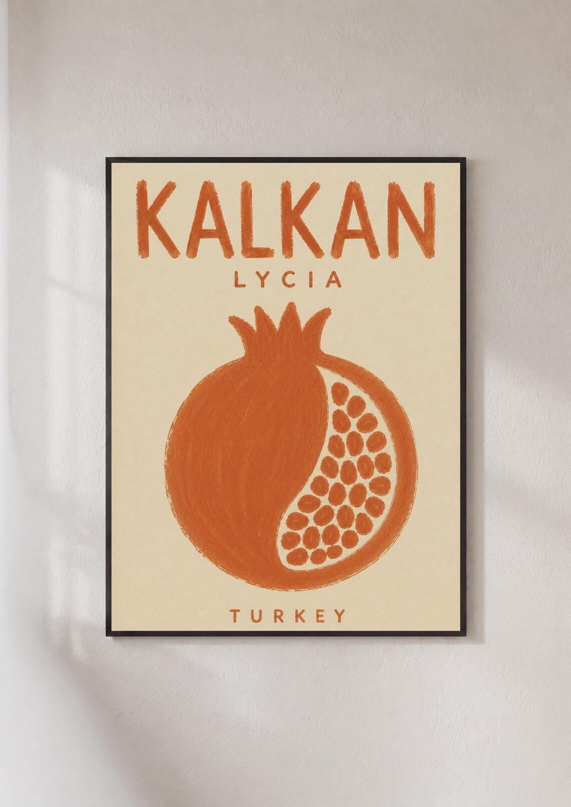 Kalkan Lycia Turkey Travel Poster Terracotta Pomegranate Vintage Art