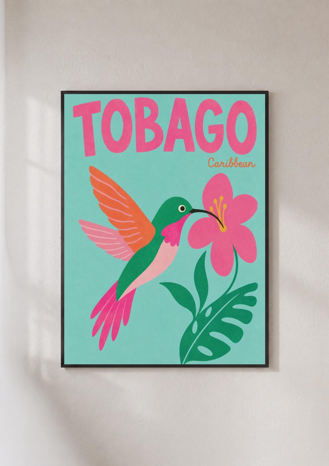 Tobago Caribbean Hummingbird Tropical Flower Retro Travel Poster