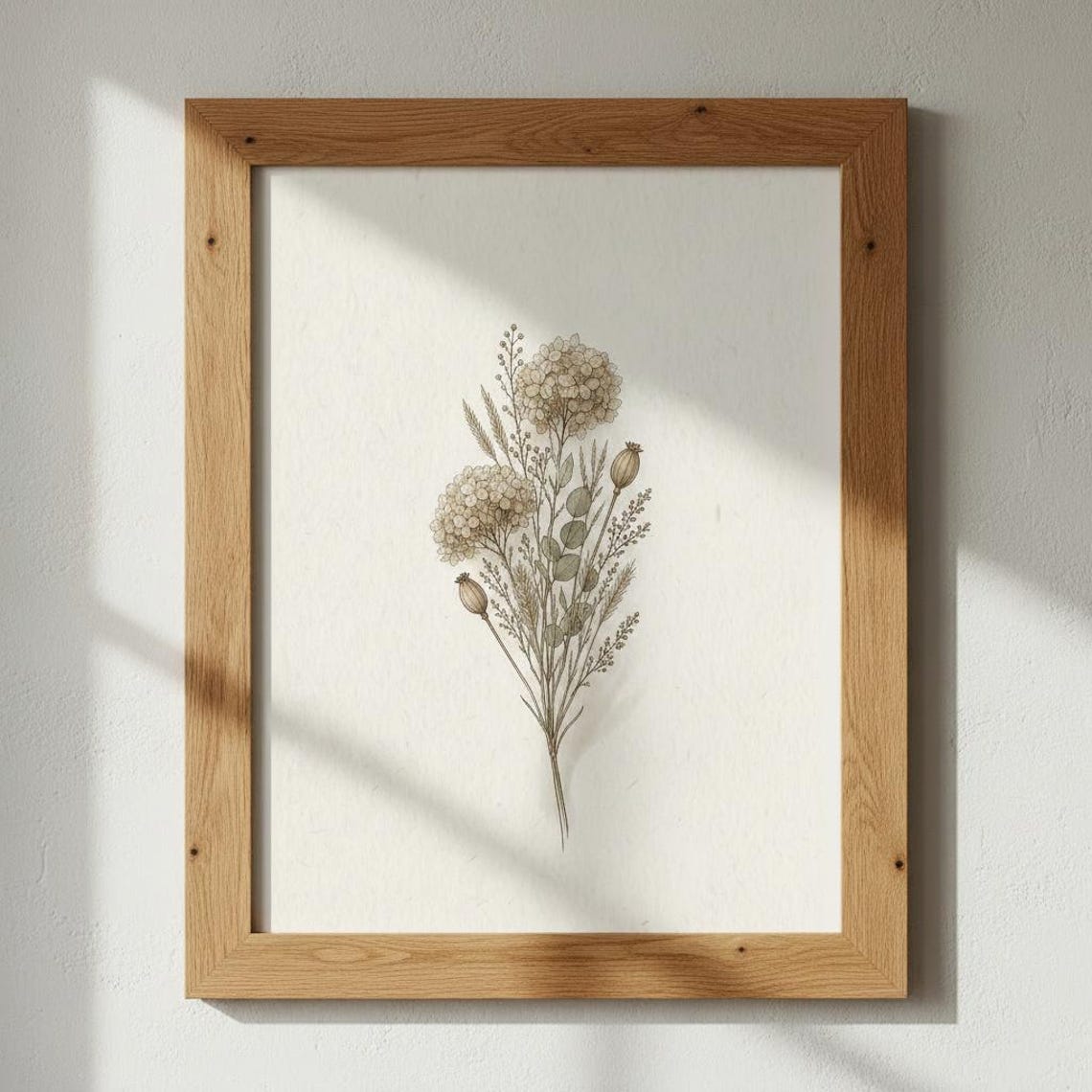 Neutral Hydrangea Botanical Print Beige Wildflower Bouquet Poster