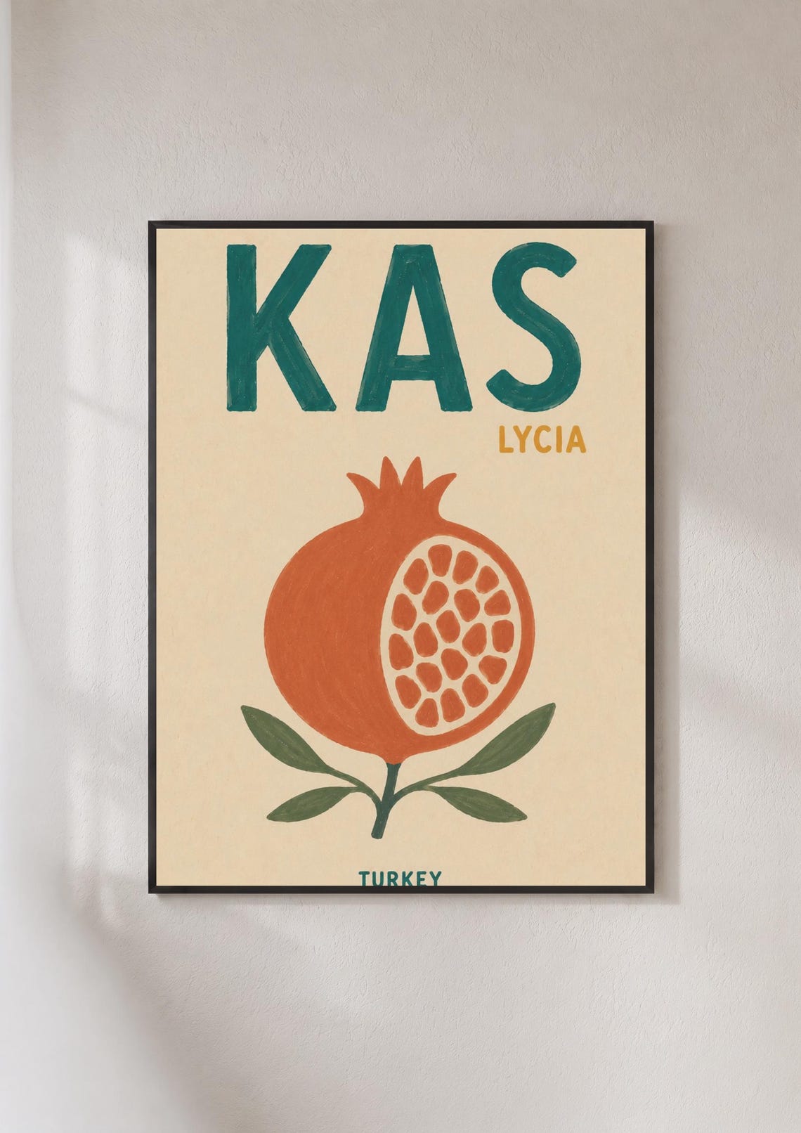 Kas Lycia Turkey Illustrated Pomegranate Retro Travel Art Poster