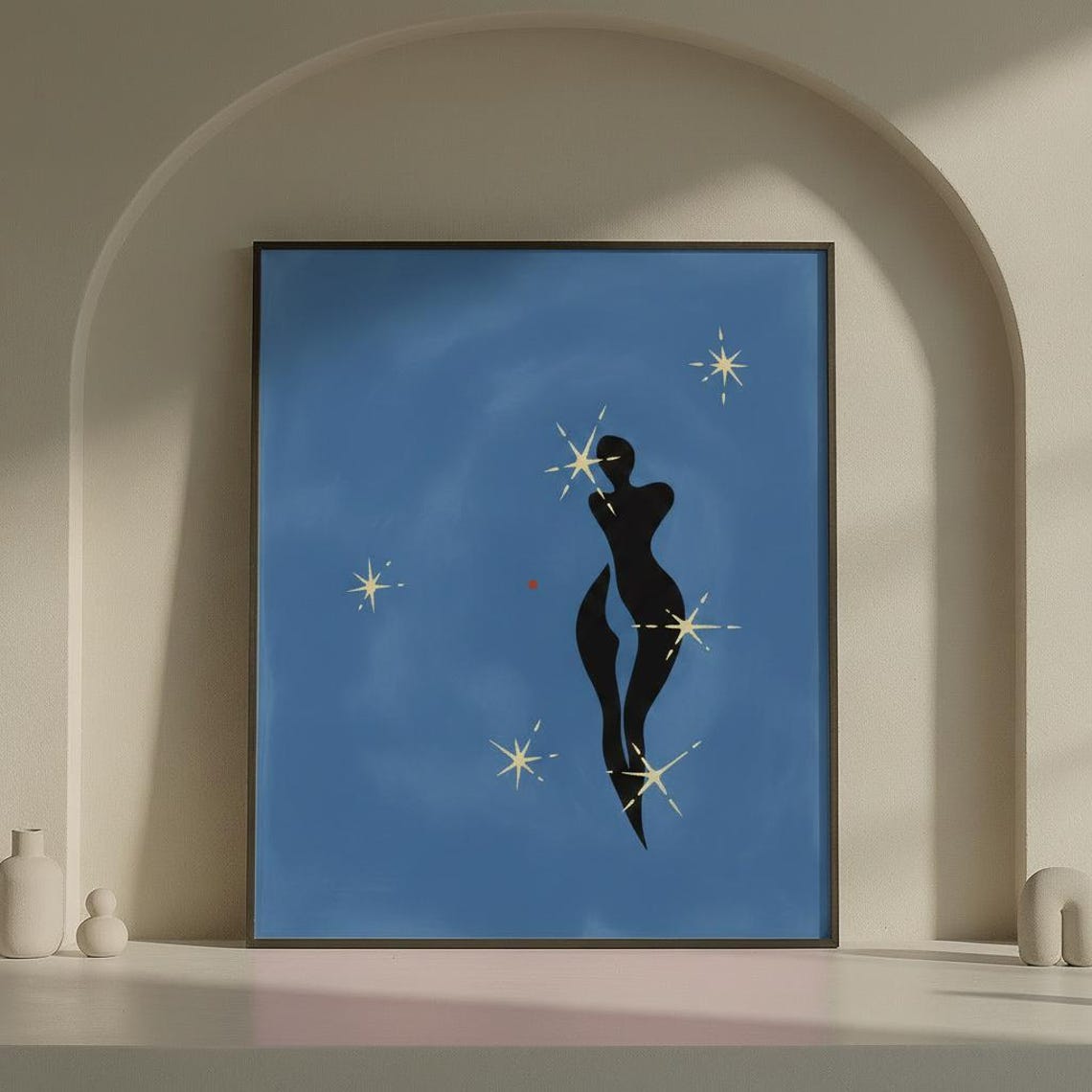 Celestial Abstract Woman Print Blue Minimalist Wall Art