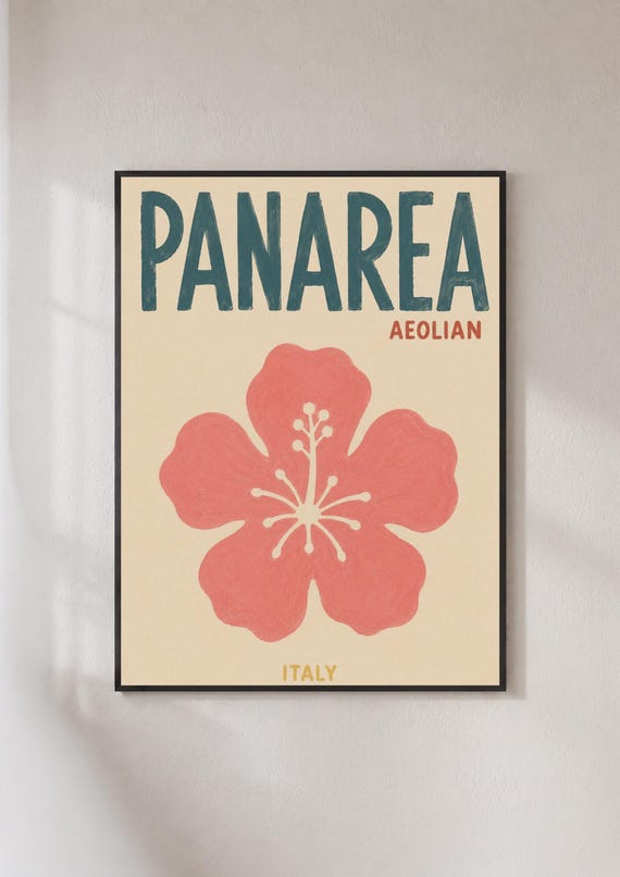 Panarea Aeolian Islands Italy Travel Poster Retro Hibiscus Flower Wall Art Print