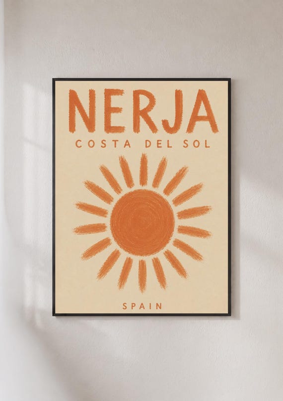 Nerja Costa Del Sol Spain Poster Retro Sun Wall Art Spanish Travel Print Boho