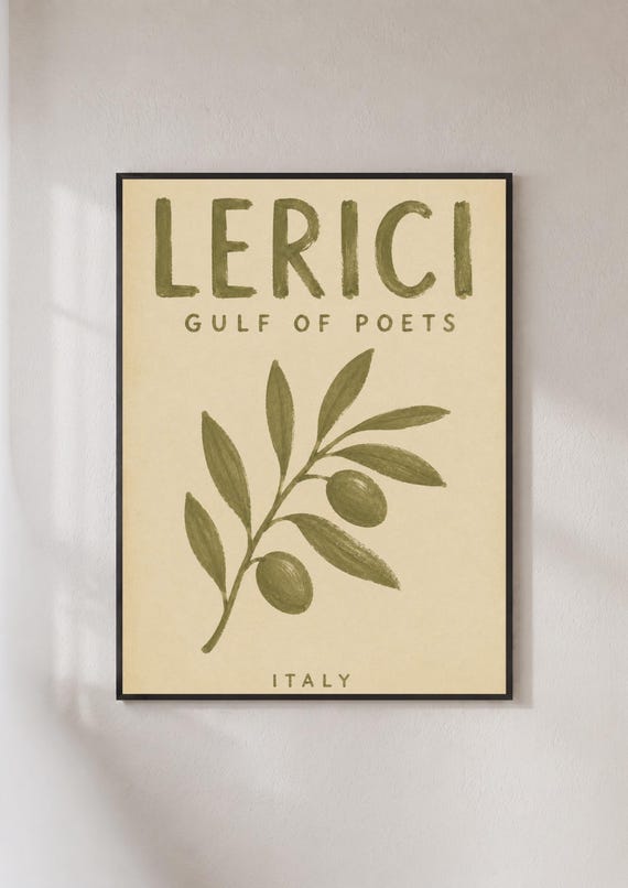 Lerici Italy Travel Poster Gulf Of Poets Wall Art Olive Branch Print Italian Riviera