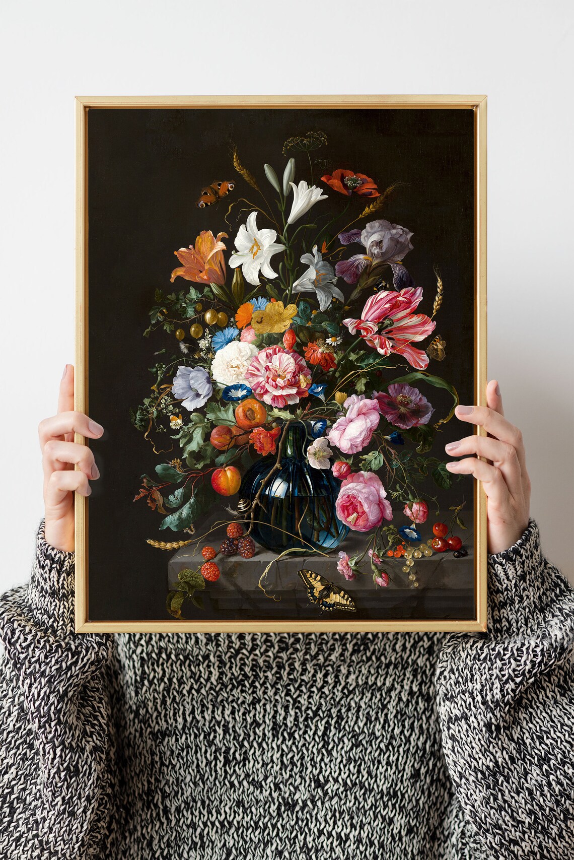 Moody Floral Still Life Art Print Vintage Still Life Painting Print - Image 2