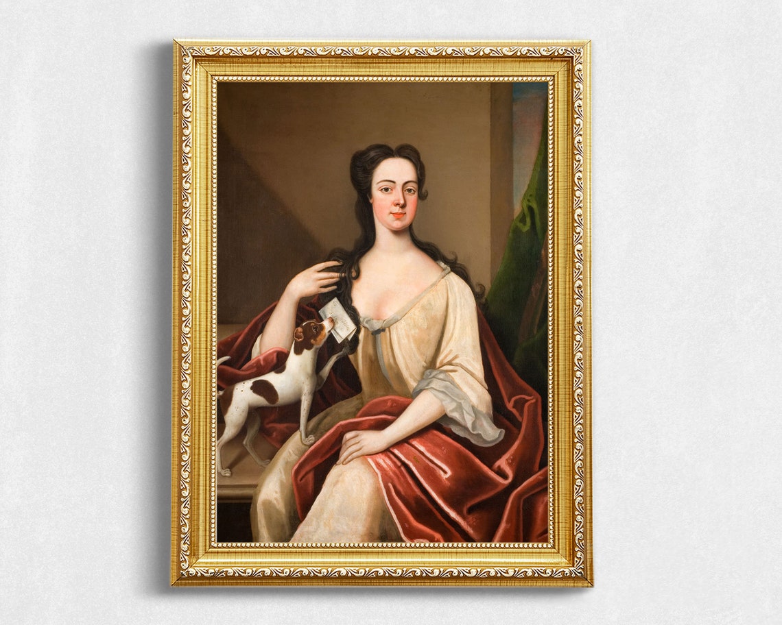 Antique Portrait Painting Of Woman With Dog Lady With Her Dog Art Art Prints For Dog Lovers Vintage Dogs In Art - Image 2