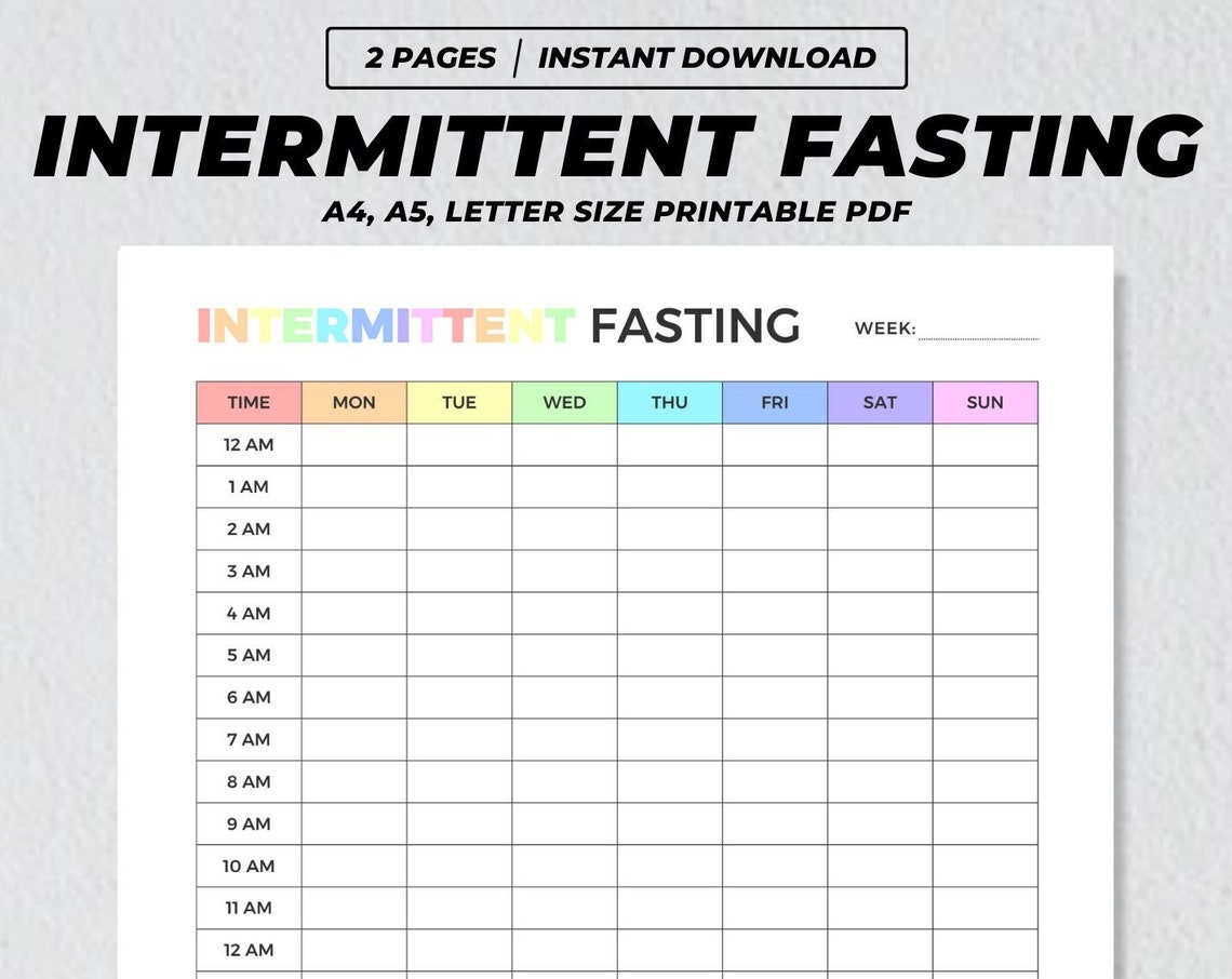 Intermittent Fasting Weekly Tracker Planner Printable Poster