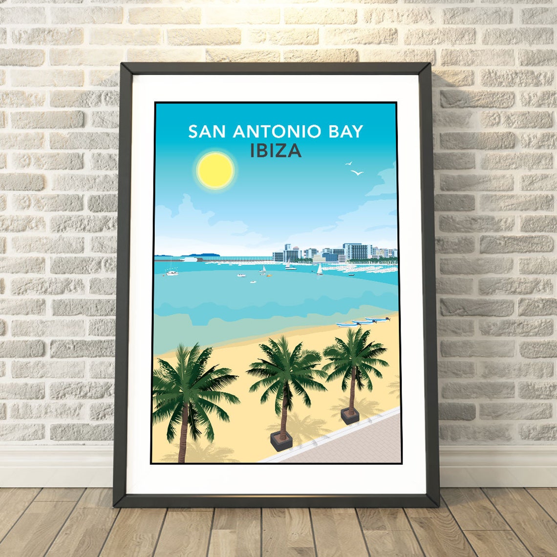 San Antonio Bay Ibiza Beach Vintage Travel Palm Tree Summer Poster