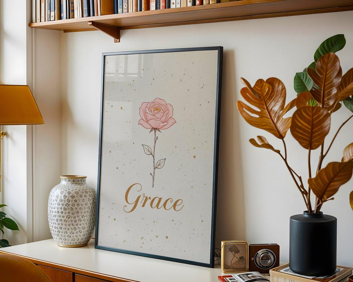 Grace Pink Rose Single Stem Minimalist Botanical Floral Decor Print - Image 3