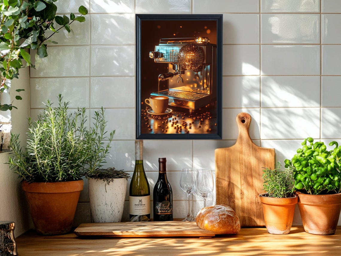 Coffee Machine Art Print Retro Style Coffee Maker Poster Cozy Cafe Wall Decor Vintage Coffee Lover Gift Kitchen Art Print - Image 2