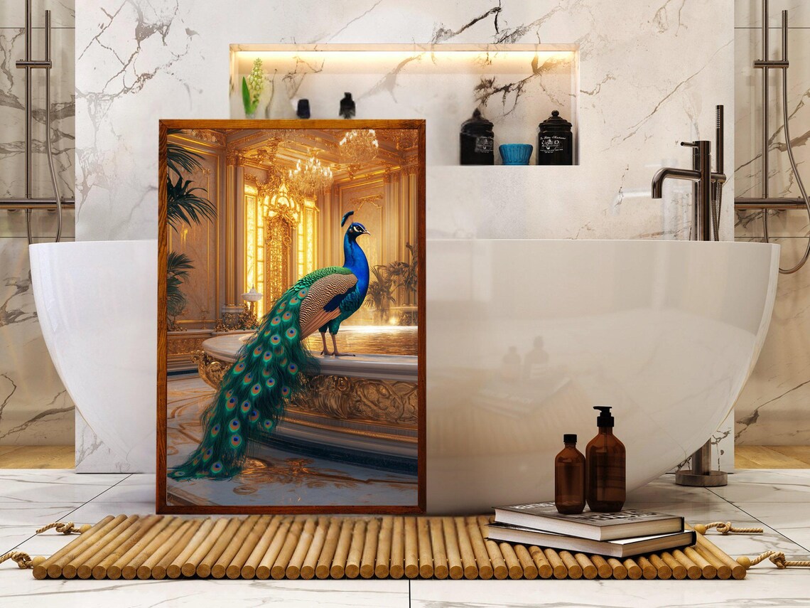Majestic Peacock Perched in a Golden Palace Hall Elegant Art Poster - Image 5