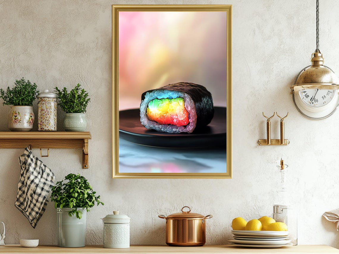 Rainbow Sushi Roll Colorful Modern Kitchen Food Artwork Poster