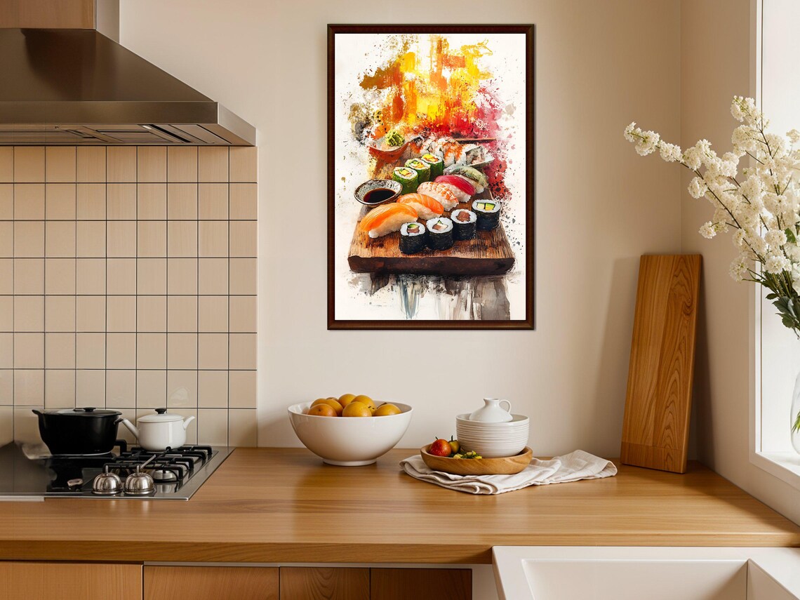 Colorful Sushi Platter Watercolor Japanese Food Kitchen Poster - Image 4
