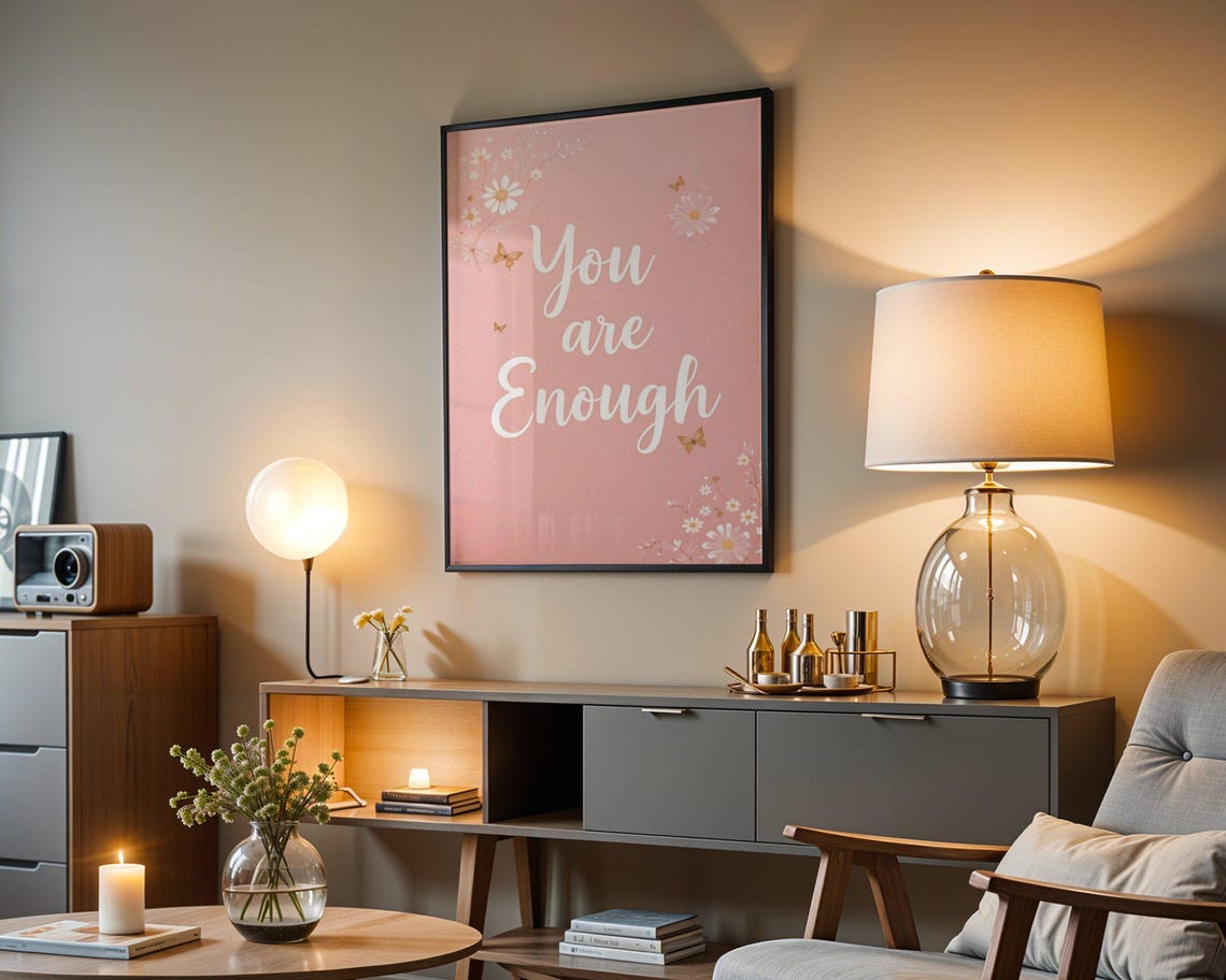 Inspirational Wall Art Print You Are Enough Quote Motivational Home Decor Floral And Butterfly Design - Image 4