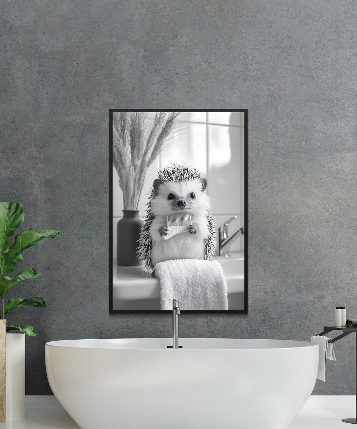 Hedgehog Holding a Comb While Perched on a Bathroom Sink Poster - Image 2