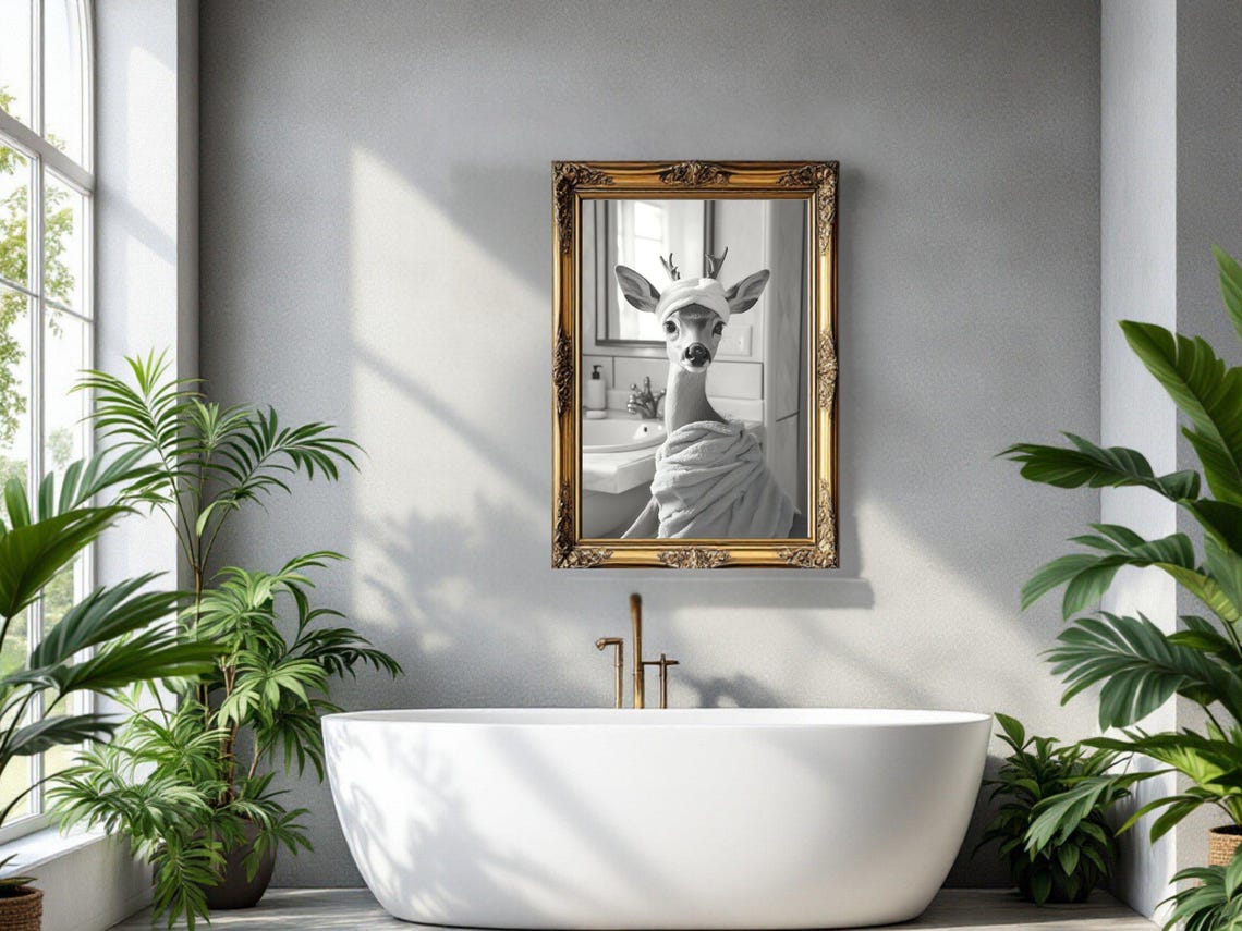 Adorable Deer Wrapped in a Towel Enjoying a Spa Day Bathroom Poster - Image 3