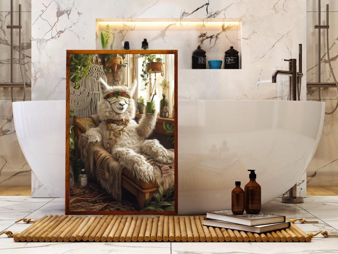 Boho Llama in a Sleep Mask Sipping a Green Smoothie at Home Poster - Image 5