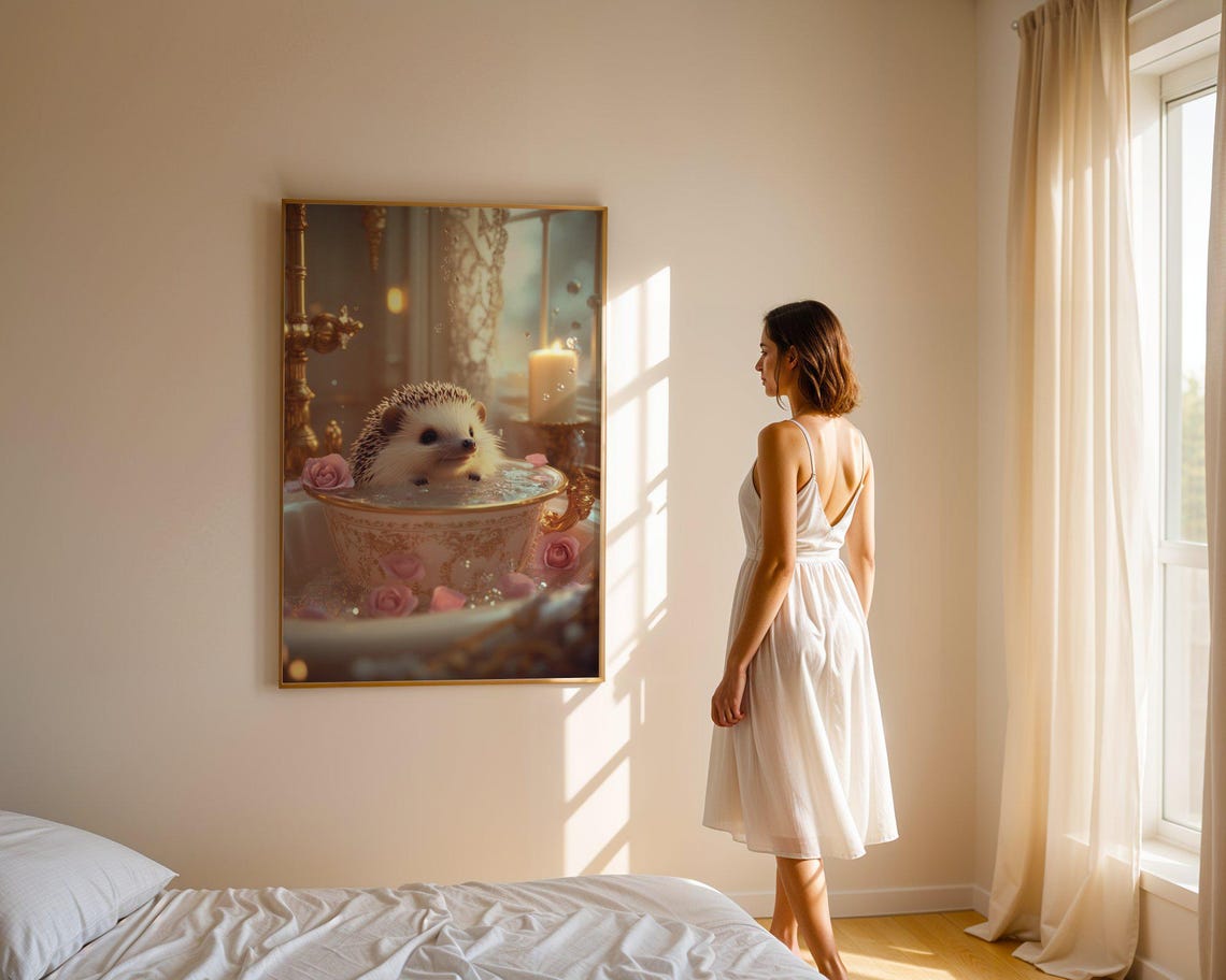 Tiny Hedgehog Bathing In A Fancy Teacup With Rose Petals Poster - Image 3